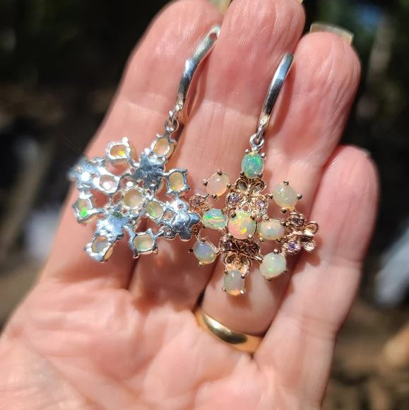 Opal & Amethyst butterfly 🦋 floral cluster earrings - Picture 3 of 10